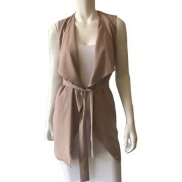 Artisan NY Taupe Sleeveless Wrap Vest With Tie Belt & Draped Detail - Picture 2 of 4